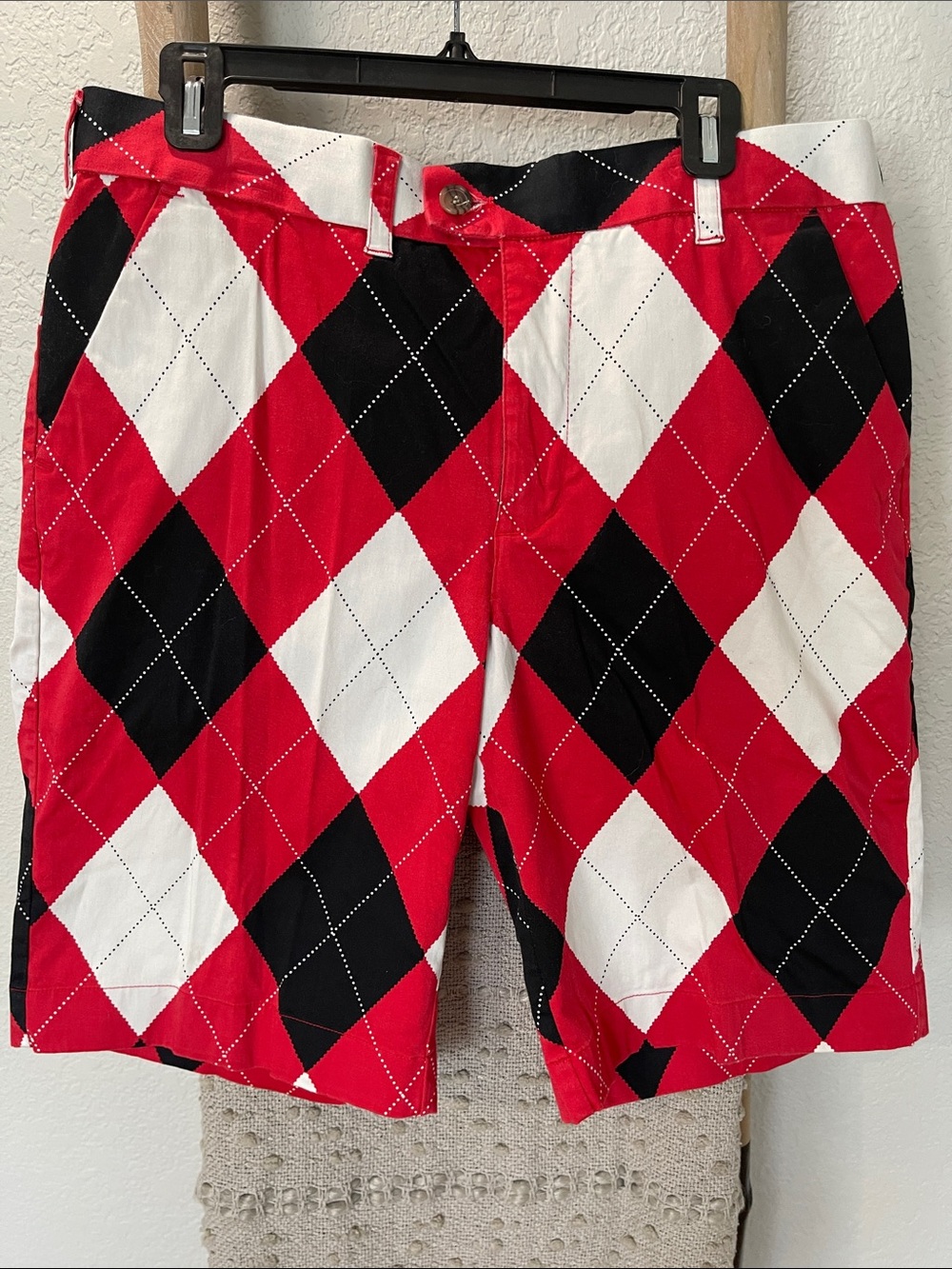 Loudmouth Red, Black & White Argyle Golf Shorts